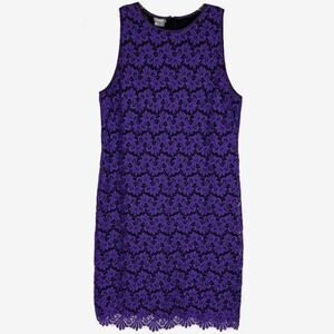 Muse Purple Embroidered Lace Satin Trim Sleeveless Sheath Knee Length Dress Sz 6
